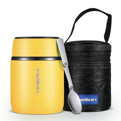 FEIJIAN 500ml Food Thermos, 316 Stainless Steel With Spoon Kids Lunch Box Yellow 500ml