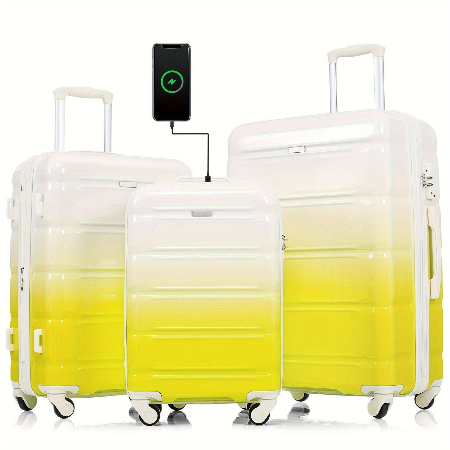 Gradient Color Luggage Set of 3, 28", 24", 20-inch with USB Port, Airline Certified Carry-on Luggage with Cup Holder 156 Luggage OK•PhotoFineArt OK•PhotoFineArt