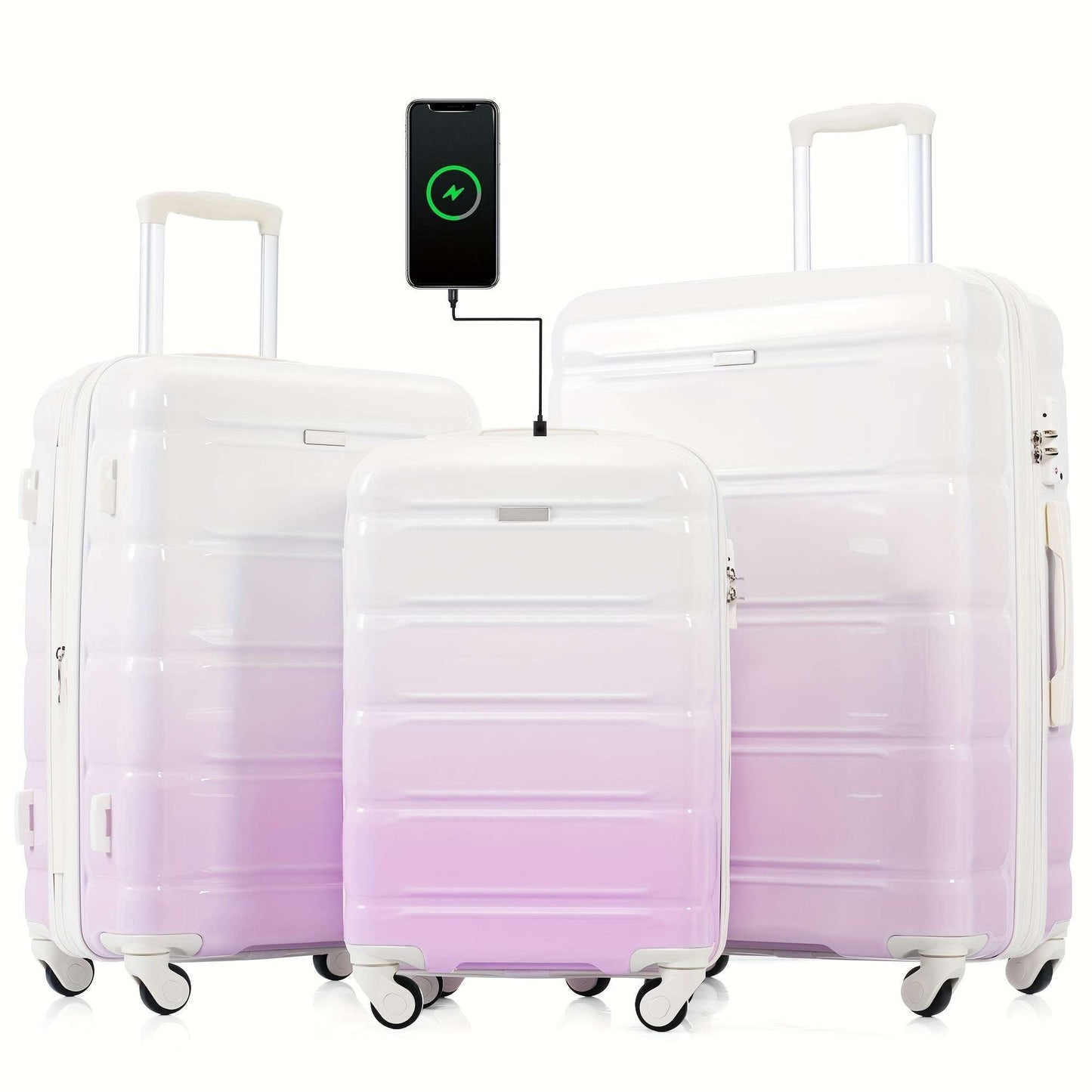 Gradient Color Luggage Set of 3, 28", 24", 20-inch with USB Port, Airline Certified Carry-on Luggage with Cup Holder 156 Luggage OK•PhotoFineArt OK•PhotoFineArt