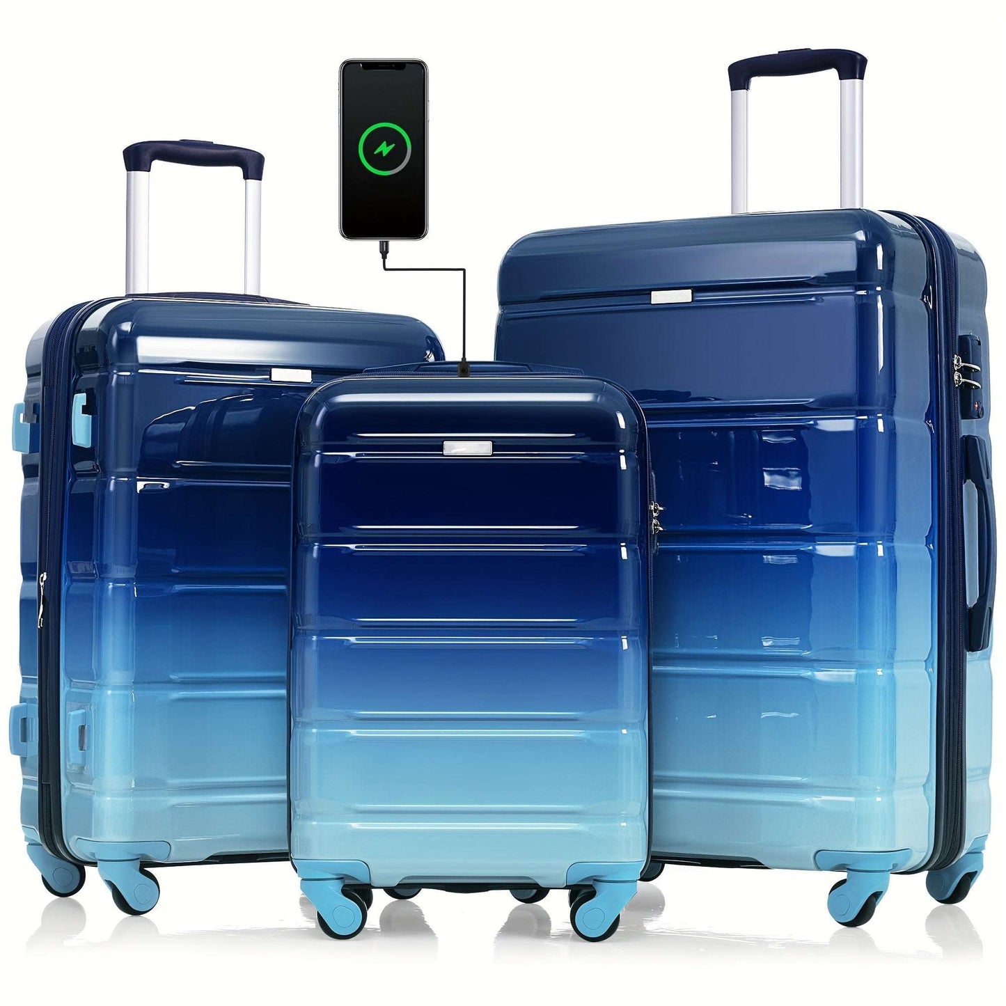 Gradient Color Luggage Set of 3, 28", 24", 20-inch with USB Port, Airline Certified Carry-on Luggage with Cup Holder 156 Luggage OK•PhotoFineArt OK•PhotoFineArt