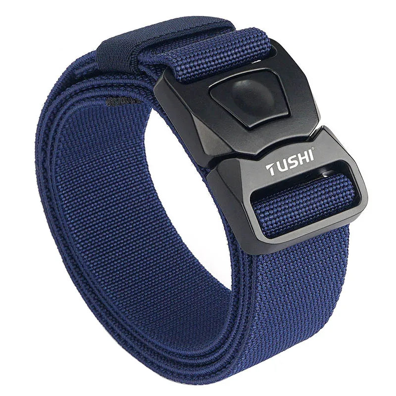 VATLTY New Men's Elastic Belt Matte Black Alloy Buckle Quick Release Navy blue 125cm