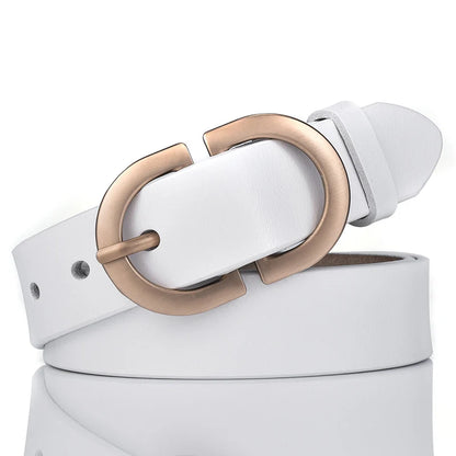 VATLTY Official Authentic Woman's Leather Belt Golden Alloy Buckle White