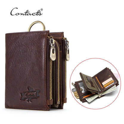 CONTACT'S 100% Genuine Leather RFID Men's Zipper Card Holder Wallet