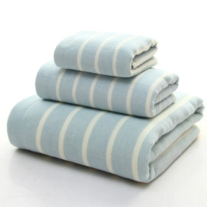 Cusack Japanese Stripe Children Women Men Pure Cotton Hand Face Bath Towel Set 3pcs for Bathroom Free Shipping 70*140 34*76 2