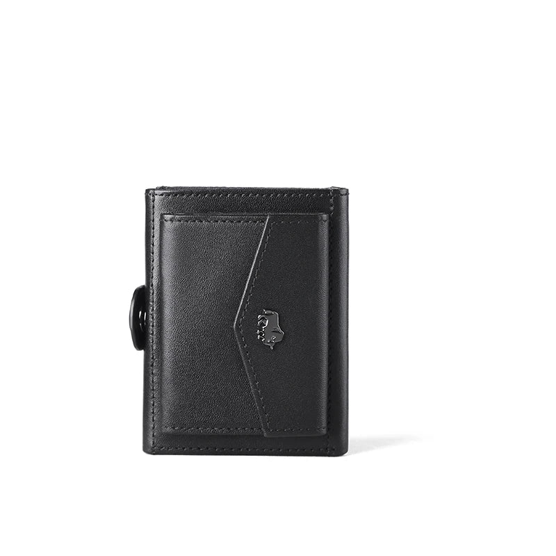 BISON DENIM Men Genuine Leather Short Slim Wallet With RFID Blocking Black wallet