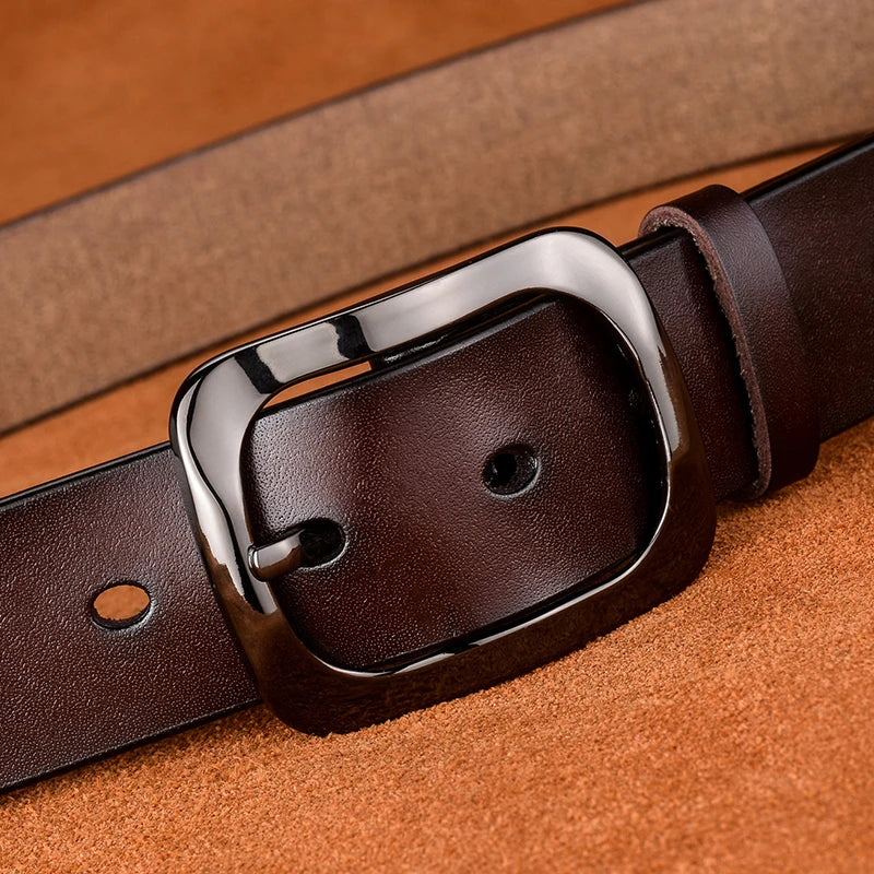 VATLTY 3.2cm Genuine Leather Belt for Women Natural Cowhide Metal Buckle