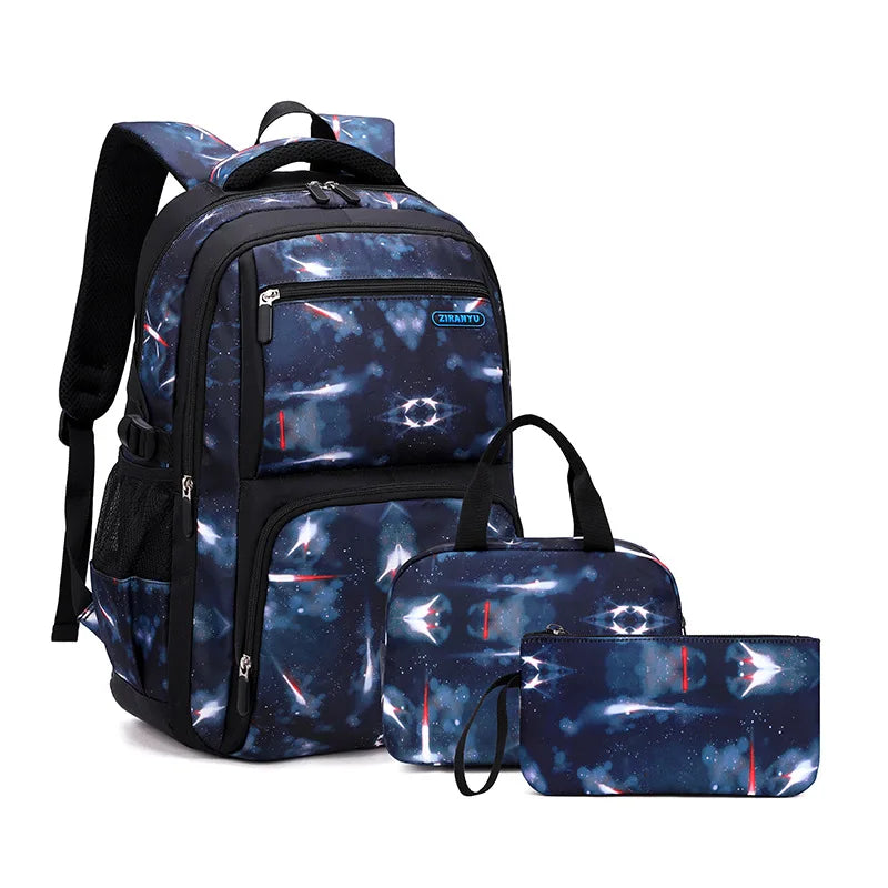 Boys Backpacks 3 Pieces Sets School Bags 3pcs dark blue