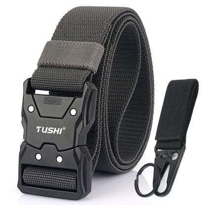 VATLTY New Unisex Elastic Belt Hard Metal Buckle / Military Tactical Belt Casual Waistband Dark gray set