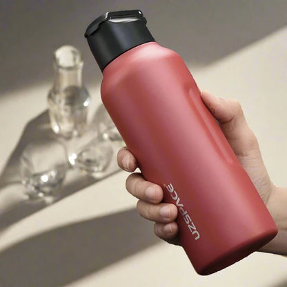 New Stainless Steel Water Bottle With Straw Direct Drinking 2 Lids 9016 Red 550ml 800-1000ml