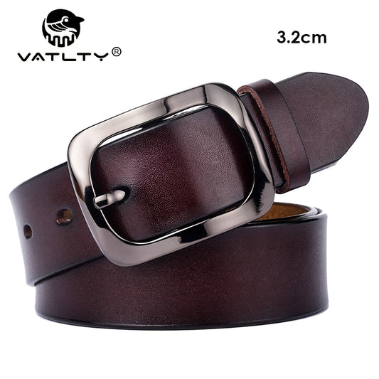 VATLTY 3.2cm Genuine Leather Belt for Women Natural Cowhide Metal Buckle