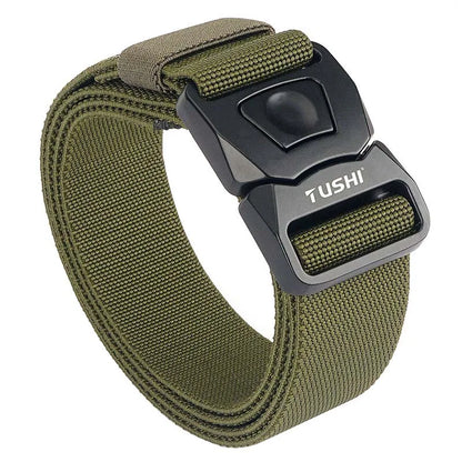 VATLTY New Men's Elastic Belt Matte Black Alloy Buckle Quick Release ArmyGreen 125cm