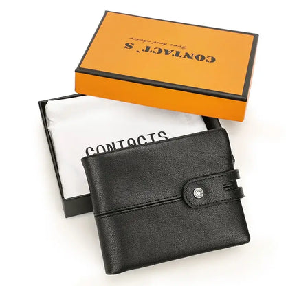 CONTACT'S Casual Men's Crazy Horse Leather Short Wallet Black Box