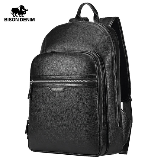BISON DENIM Genuine Leather women men Backpack 14 Inch Laptop Backpack Travel School Backpack Waterproof Fashion Backpack N2337