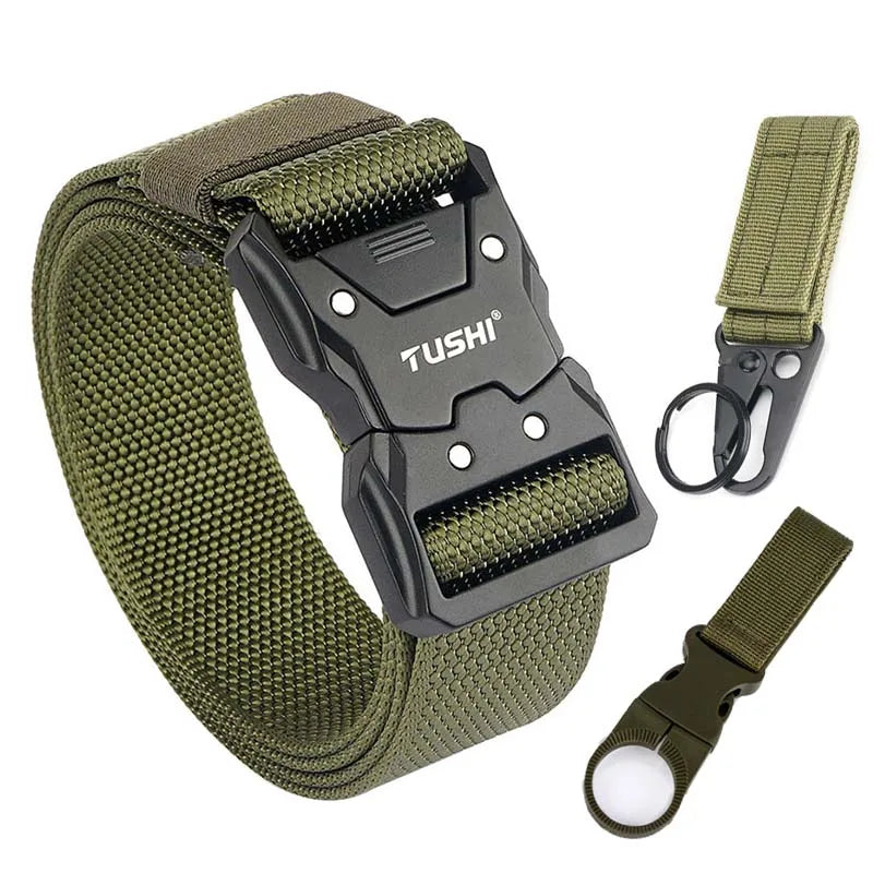 VATLTY Quick-drying Tactical Belt Men Hard Alloy Quick Release Buckle 1200D Soft Nylon ArmyGreen set 1 125cm(adjustable)