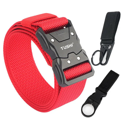 VATLTY Quick-drying Tactical Belt Men Hard Alloy Quick Release Buckle 1200D Soft Nylon Red set 1 125cm(adjustable)