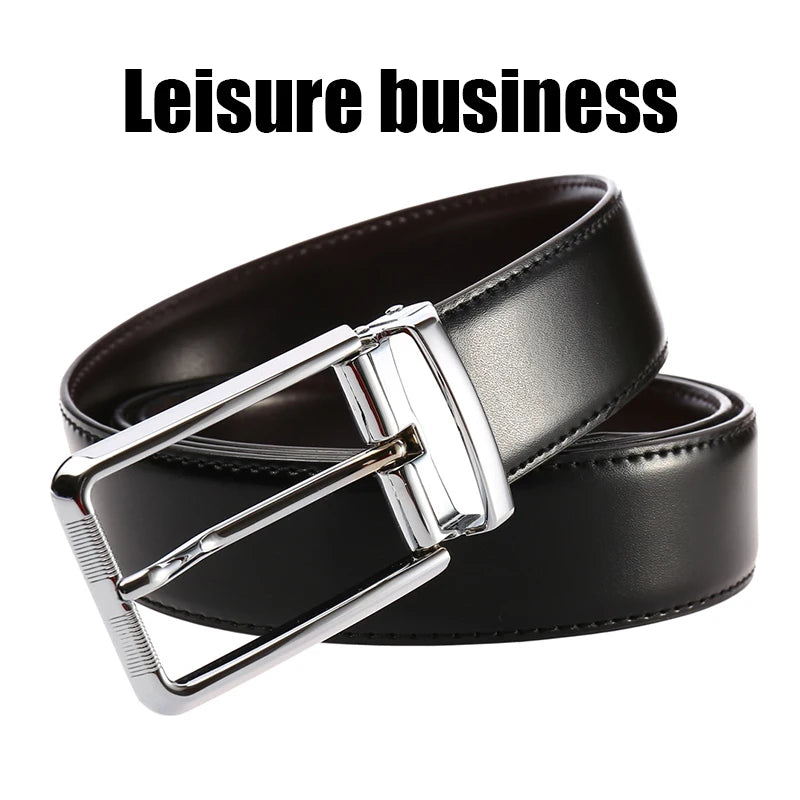 VATLTY New Men's Belt Hard Metal Buckle Leather Belt