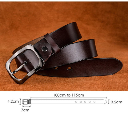 VATLTY 3.2cm Genuine Leather Belt for Women Natural Cowhide Metal Buckle