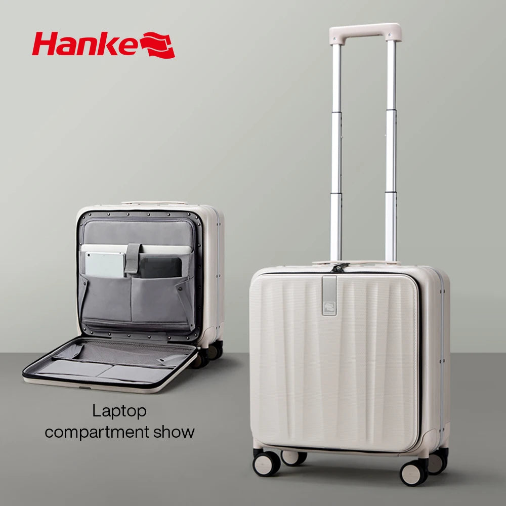 Hanke Carry On Suitcase Aesthetic Design 7mm Aluminum Frame 18" 20" Ivory White