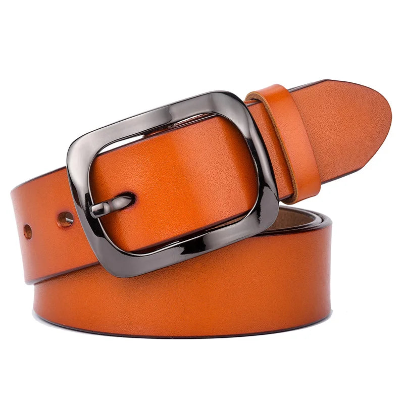 VATLTY 3.2cm Genuine Leather Belt for Women Natural Cowhide Metal Buckle Yellow brown
