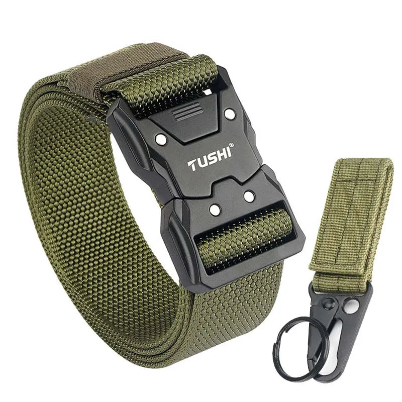 VATLTY Quick-drying Tactical Belt Men Hard Alloy Quick Release Buckle 1200D Soft Nylon ArmyGreen set 125cm(adjustable)