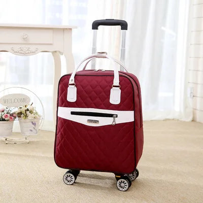 Wheeled bag for travel Women travel Backpack with wheels trolley Small Red wine