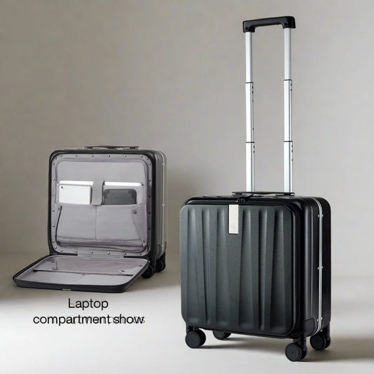 Hanke Carry On Suitcase Aesthetic Design 7mm Aluminum Frame 18" 20" Black