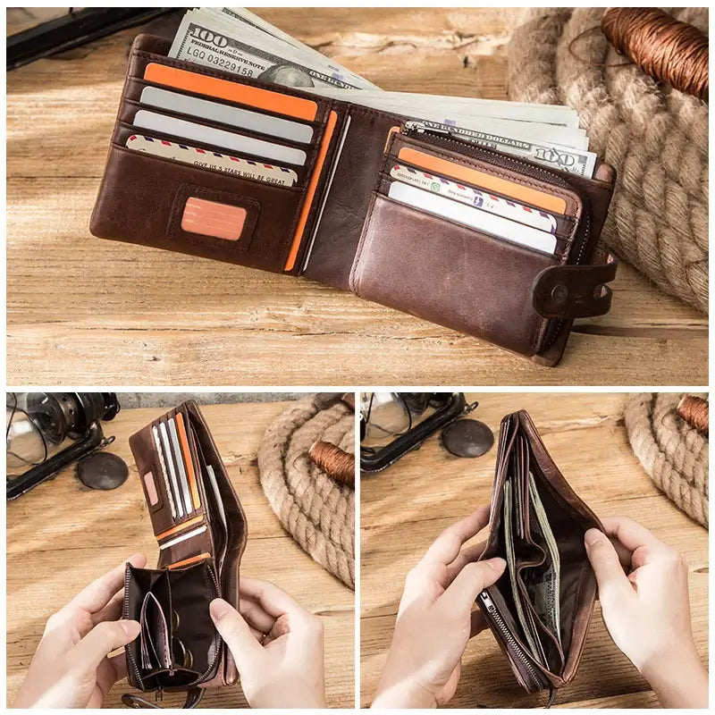 CONTACT'S Casual Men's Crazy Horse Leather Short Wallet