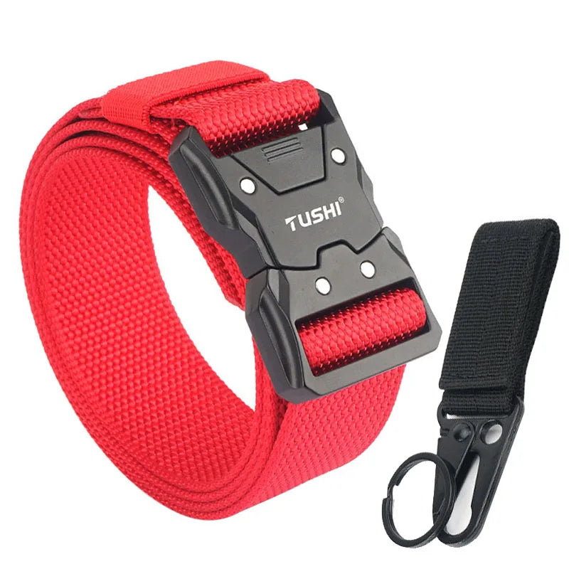 VATLTY Quick-drying Tactical Belt Men Hard Alloy Quick Release Buckle 1200D Soft Nylon Red set 125cm(adjustable)