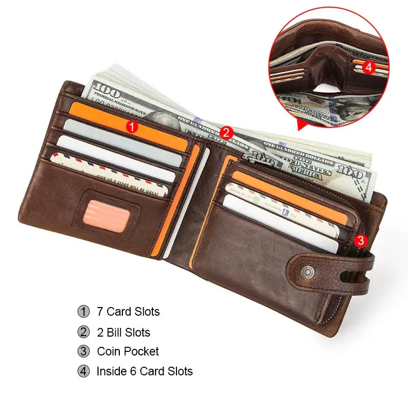 CONTACT'S Casual Men's Crazy Horse Leather Short Wallet