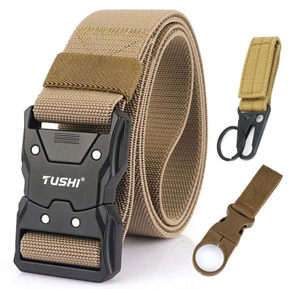 VATLTY Quick Release Elastic Belt Hard Alloy Buckle Strong Real Nylon Khaki set