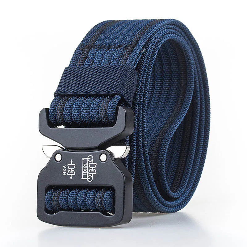 Retro Police Tactical Belt Strong 1200D Real Nylon Rust-Proof Metal Quick Release Buckle blue 125cm
