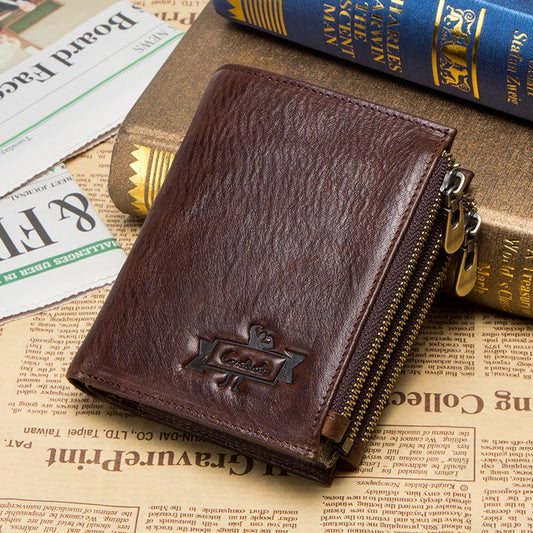 CONTACT'S 100% Genuine Leather RFID Men's Zipper Card Holder Wallet
