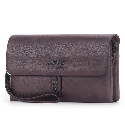 JEEP BULUO Mens Wallet Clutch Bag PU Leather Brown