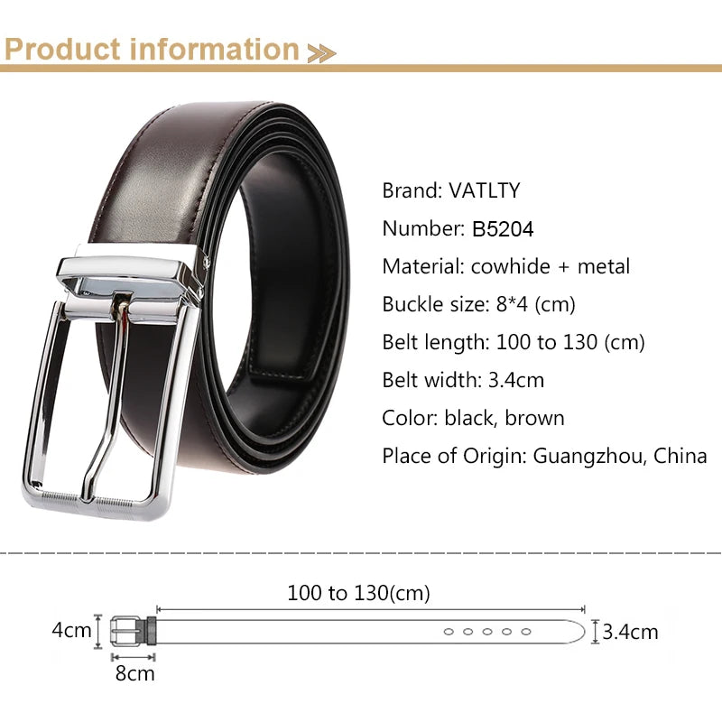 VATLTY New Men's Belt Hard Metal Buckle Leather Belt