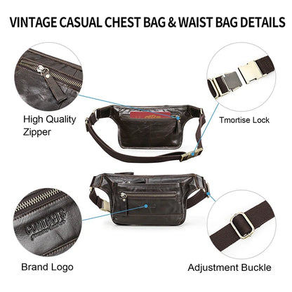 CONTACT'S Genuine Leather Men's Waist Pack Casual Cell Phone Crossbody Bag