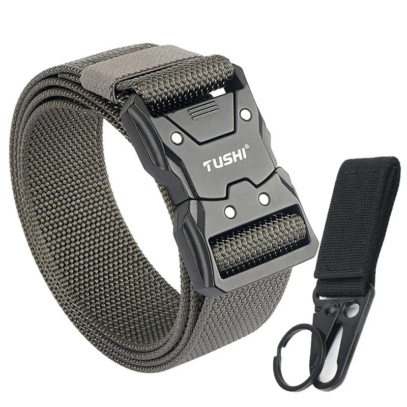 VATLTY Quick-drying Tactical Belt Men Hard Alloy Quick Release Buckle 1200D Soft Nylon Dark gray set 125cm(adjustable)