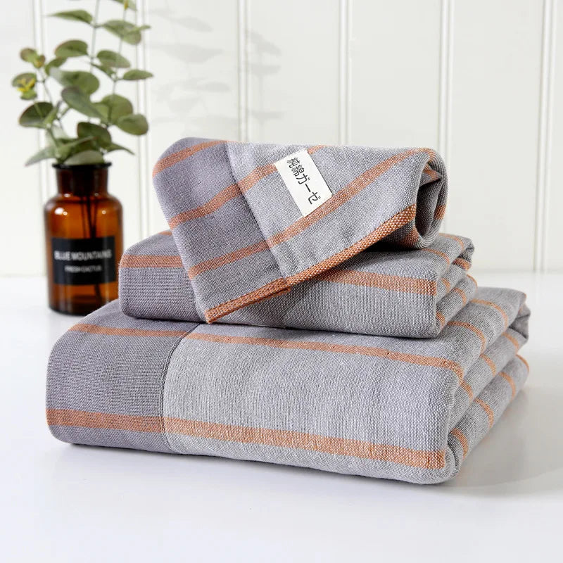 Cusack Japanese Stripe Children Women Men Pure Cotton Hand Face Bath Towel Set 3pcs for Bathroom Free Shipping 70*140 34*76 7