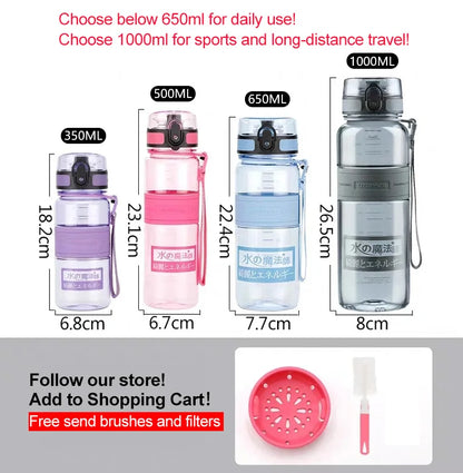 Water Bottles 500/1000ml Plastic Ditect Drinking Sports BPA Free