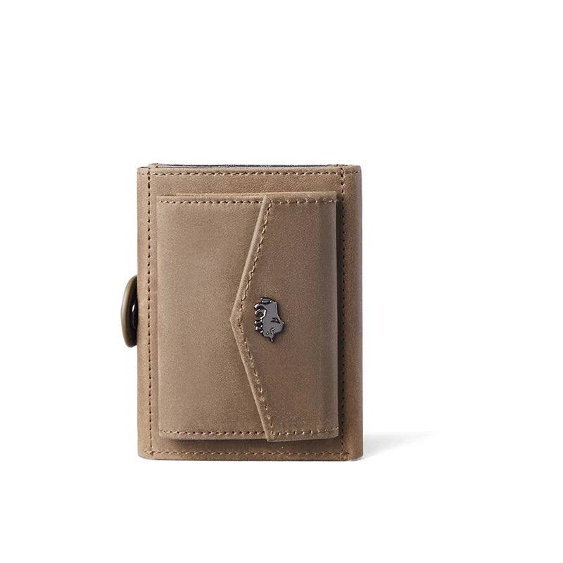 BISON DENIM Men Genuine Leather Short Slim Wallet With RFID Blocking Brown wallet