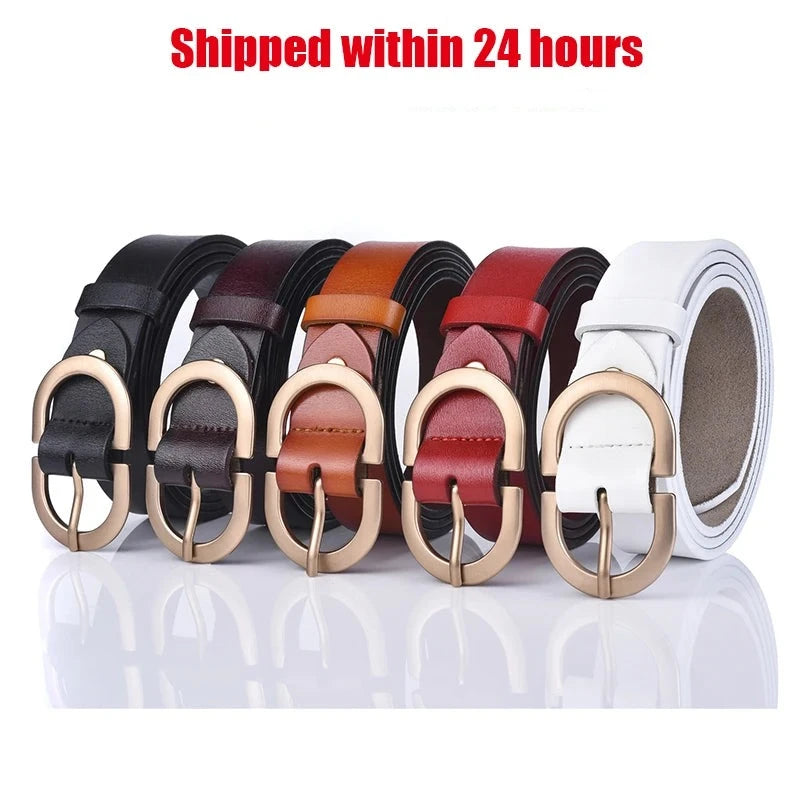 VATLTY Official Authentic Woman's Leather Belt Golden Alloy Buckle