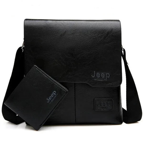 JEEP BULUO Man's Bag 2PC/Set Messenger Shoulder Bag Black 1505-2-W002