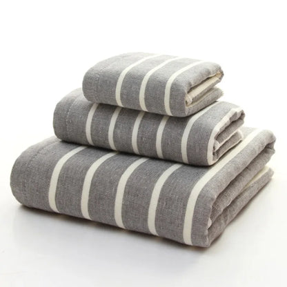 Cusack Japanese Stripe Children Women Men Pure Cotton Hand Face Bath Towel Set 3pcs for Bathroom Free Shipping 70*140 34*76 3