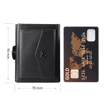 BISON DENIM Men Genuine Leather Short Slim Wallet With RFID Blocking