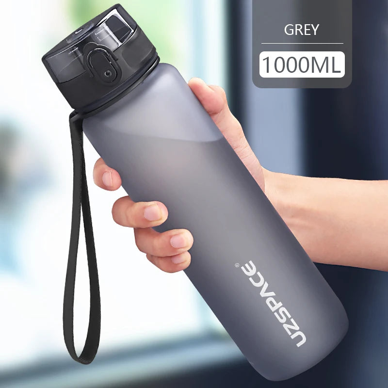 UZSPACE Sports Water Bottle BPA Free 500/1000ml Tritan Frosted Plastic Grey