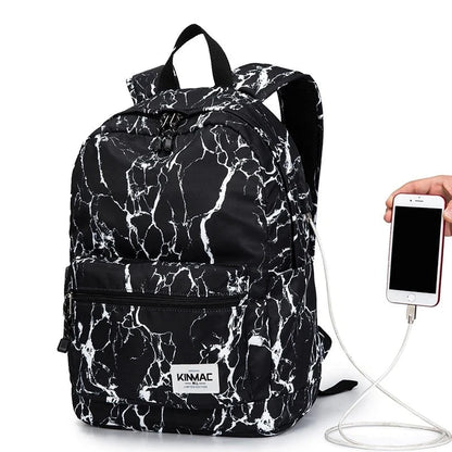 Kinmac Brand Backpack Laptop Bag 14,15.6 Inch, Case For Macbook, School Backpack Black Marble 15-16 inch