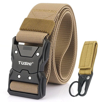 VATLTY New Unisex Elastic Belt Hard Metal Buckle / Military Tactical Belt Casual Waistband Khaki set