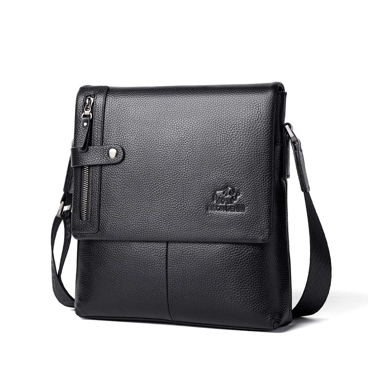 BISON DENIM Genuine Leather Shoulder Business Messenger bag Vertical