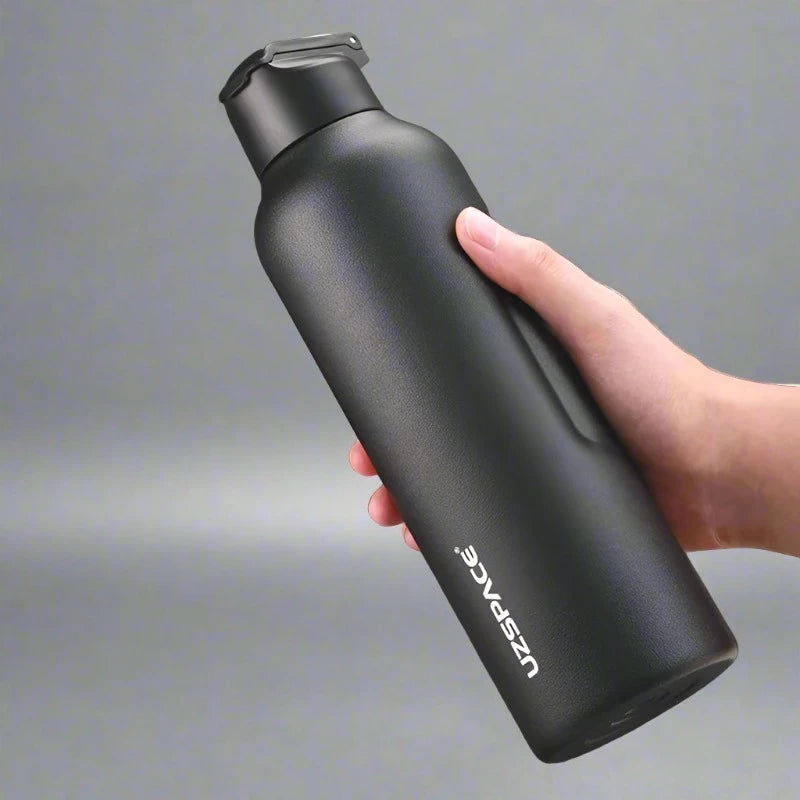 New Stainless Steel Water Bottle With Straw Direct Drinking 2 Lids 9017 black 750ml 800-1000ml