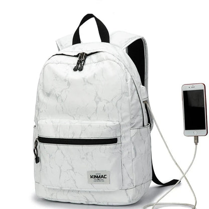 Kinmac Brand Backpack Laptop Bag 14,15.6 Inch, Case For Macbook, School Backpack White Marble 15-16 inch