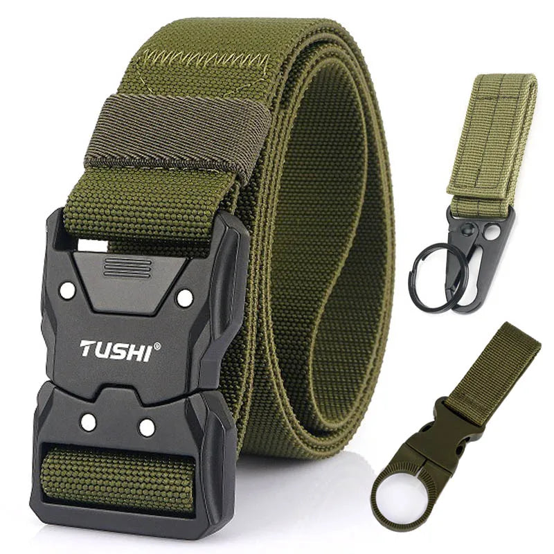 VATLTY Quick Release Elastic Belt Hard Alloy Buckle Strong Real Nylon ArmyGreen set